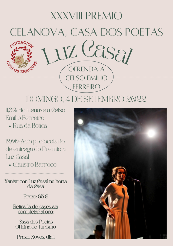 Entrega XXXVIII Premio Celanova, Casa dos Poetas a Luz Casal.